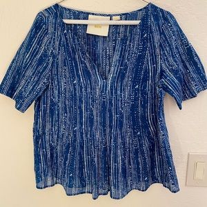 Cute Blue and White V-Neck Blouse by Maeve